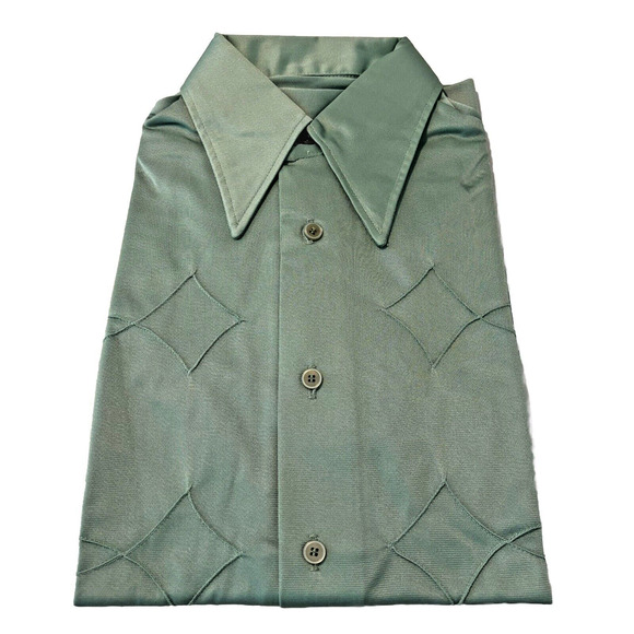 Vtg 70s Men’s Arnel Nylon Dress Shirt Long Sleeves Button Up Green Size M NWOT - Picture 3 of 7